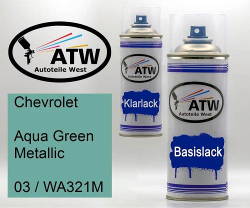 Chevrolet, Aqua Green Metallic, 03 / WA321M: 400ml Sprühdose + 400ml Klarlack - Set, von ATW Autoteile West.